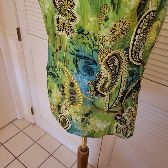 Inois Y2K Ruffle Neck Paisley Sleeveless Blouse Green Size Small - Picture 5 of 8